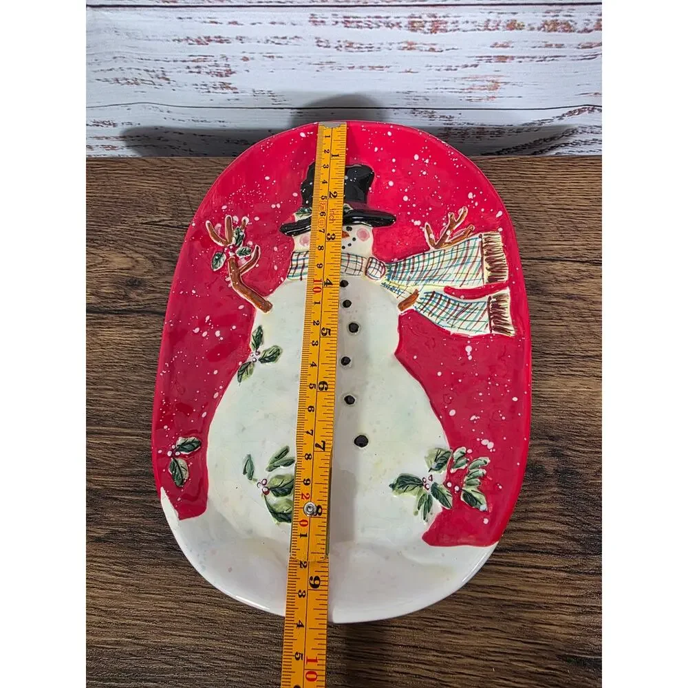 Certified International Susan Wright Snowman Oval Red Trivet